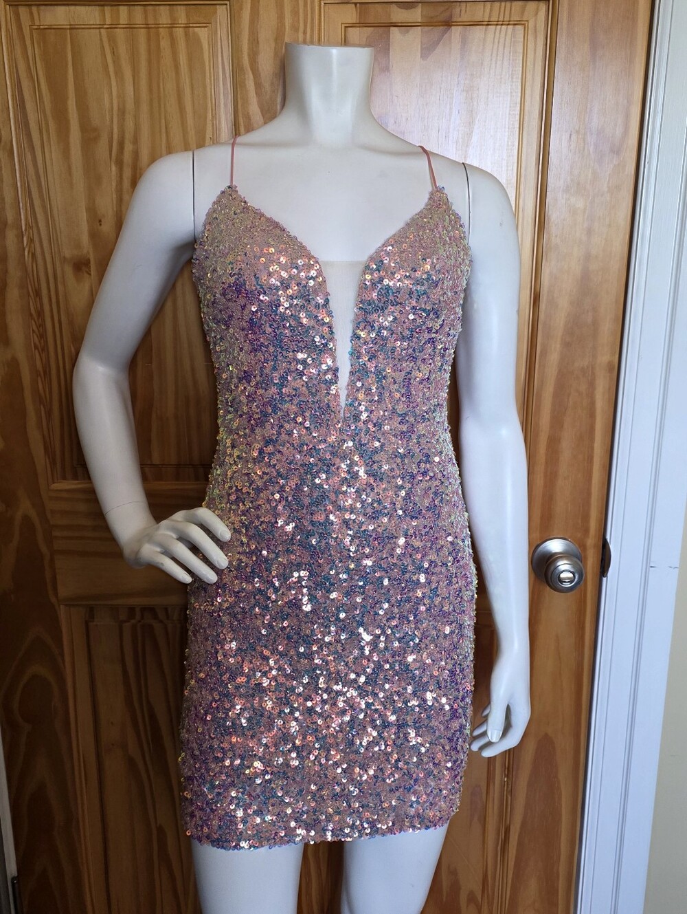 PromGirl Size 4 Blush Multicolor Sequin Short Prom Dress
